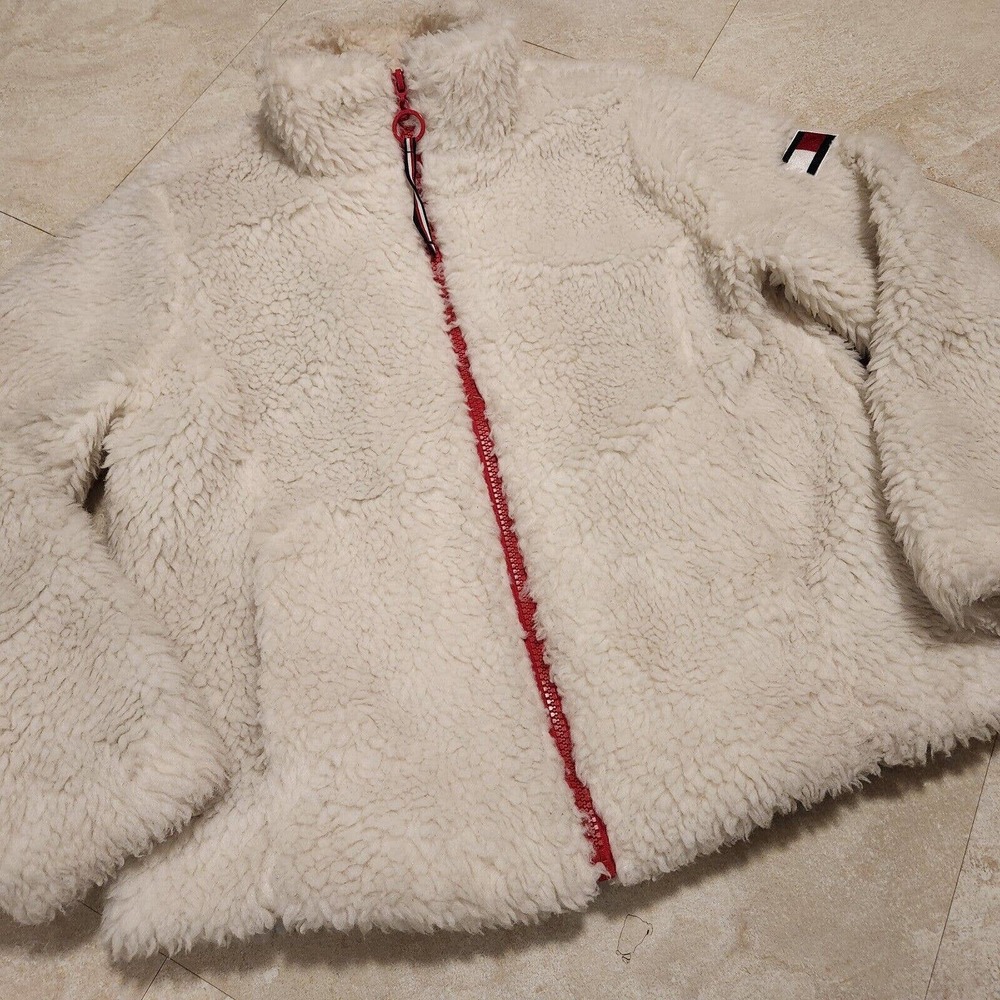 Tommy Hilfiger Womens M Medium Sherpa Fleece Deep Pile‎ Furry Sweatshirt Jacket